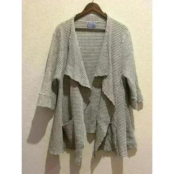 Denim & Roses Womens Waffle Swing Jacket Open Front Gray Lagenlook Layer - Picture 1 of 10